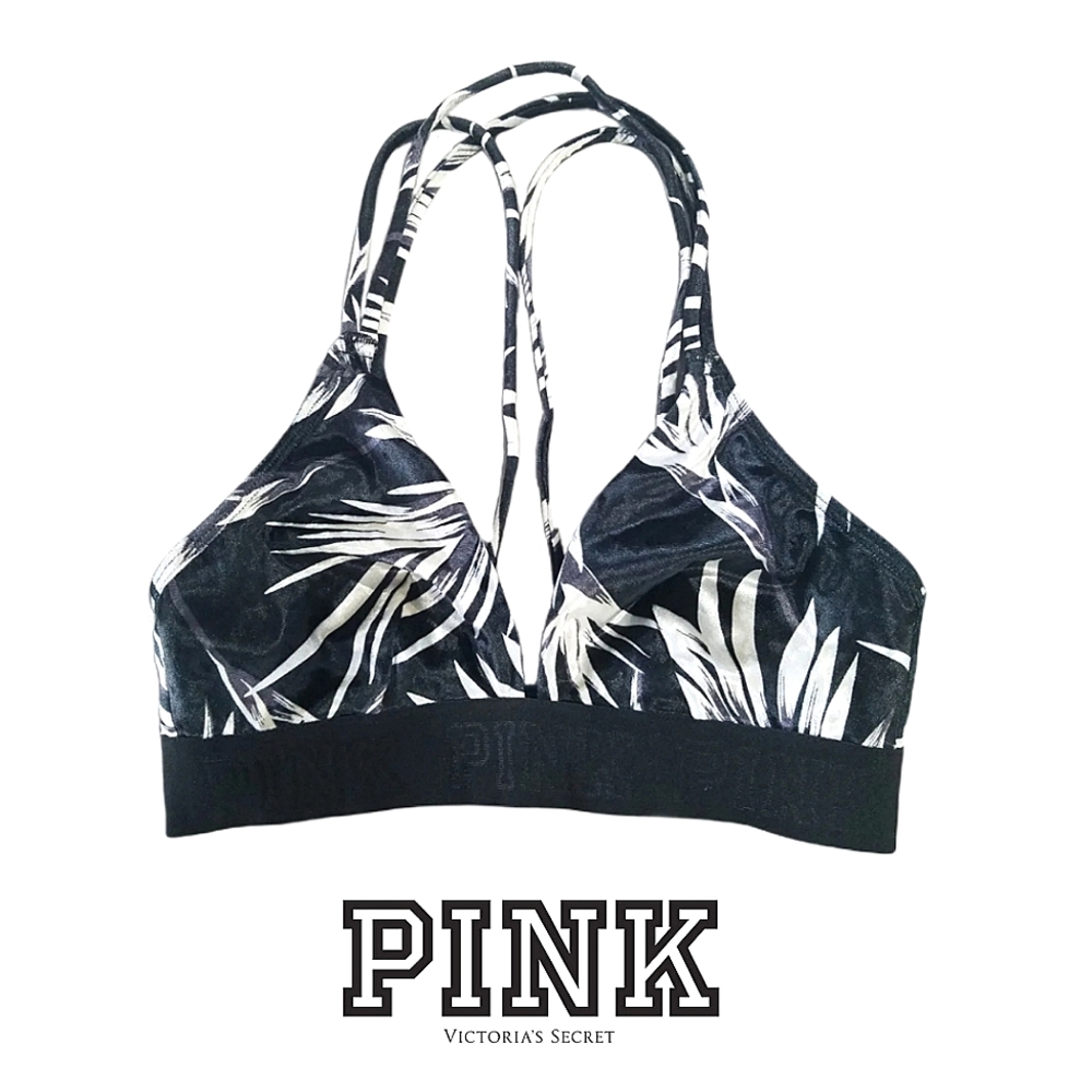 ♡ Strappy ♡ Crush Velvet Tropical Print Bralette Crop